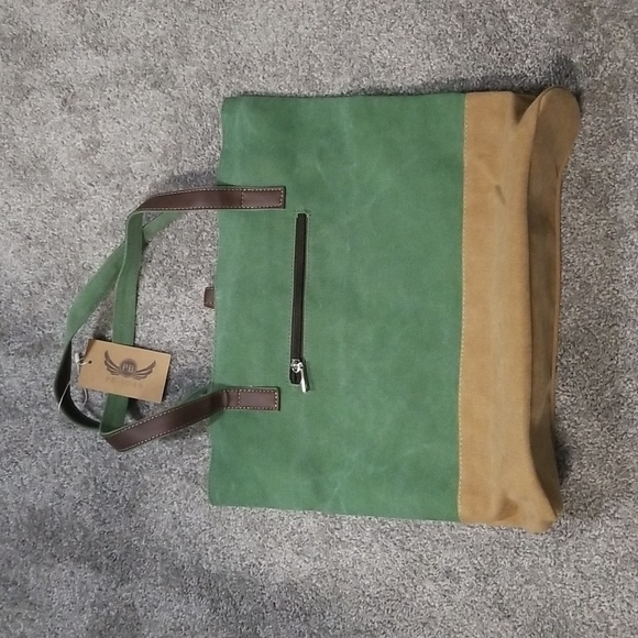 Canvas Shopper/Shoulder Bag in Green - Picture 2 of 15